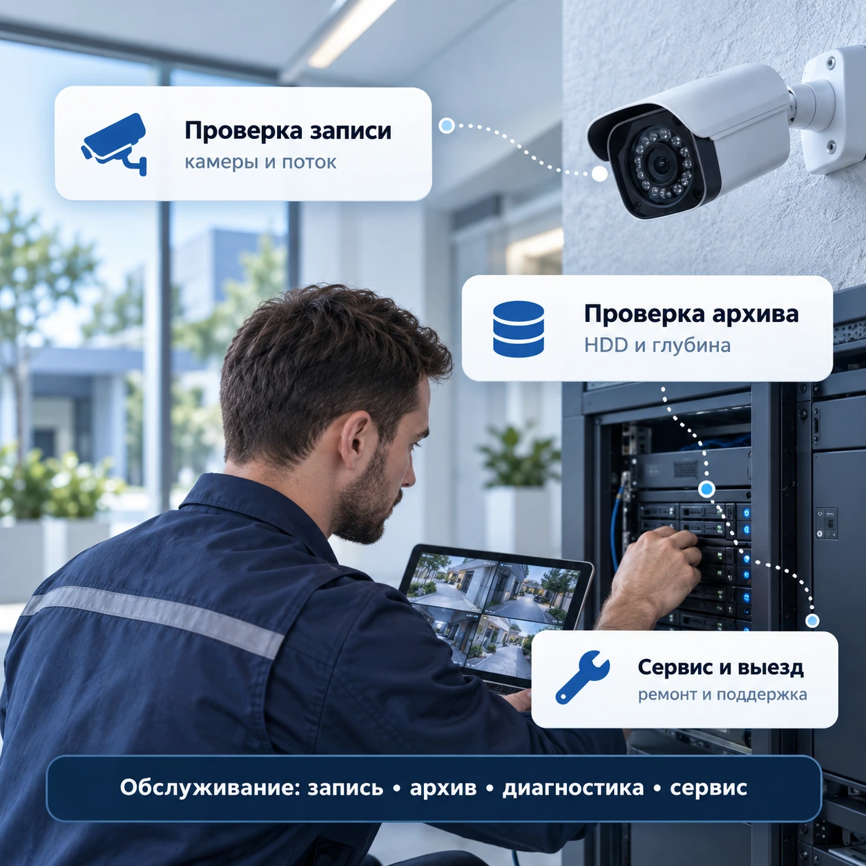 Обслуживание видеонаблюдения: проверка записи, архива и оборудования