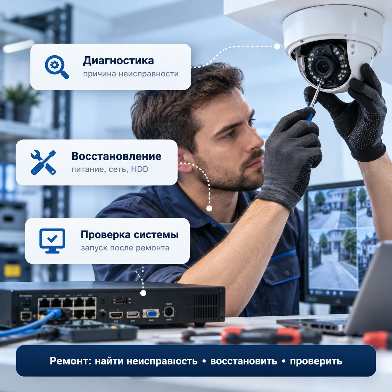 Ремонт видеонаблюдения: диагностика, восстановление записи и проверка системы