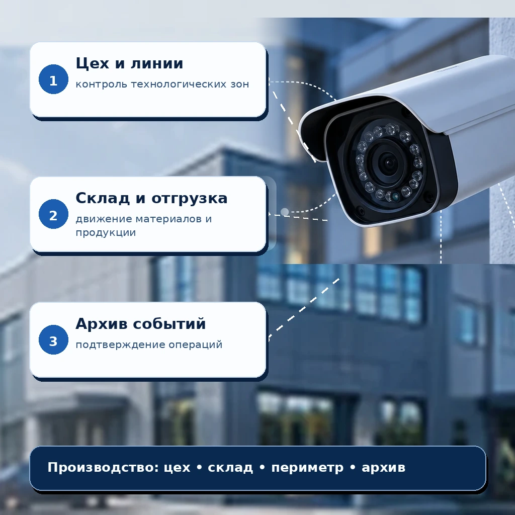 Иллюстрация первого экрана: Видеонаблюдение для производства и цеха